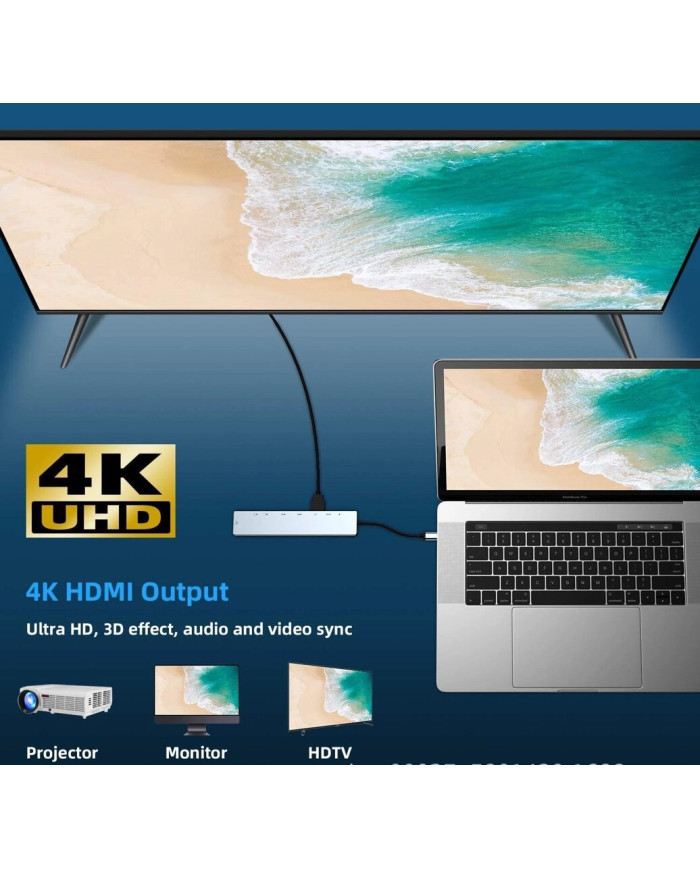 USB концентратор для MacBook Type-C на 8-Port USB TypeC 3.0 Mini Hub SD, TF, RJ 45